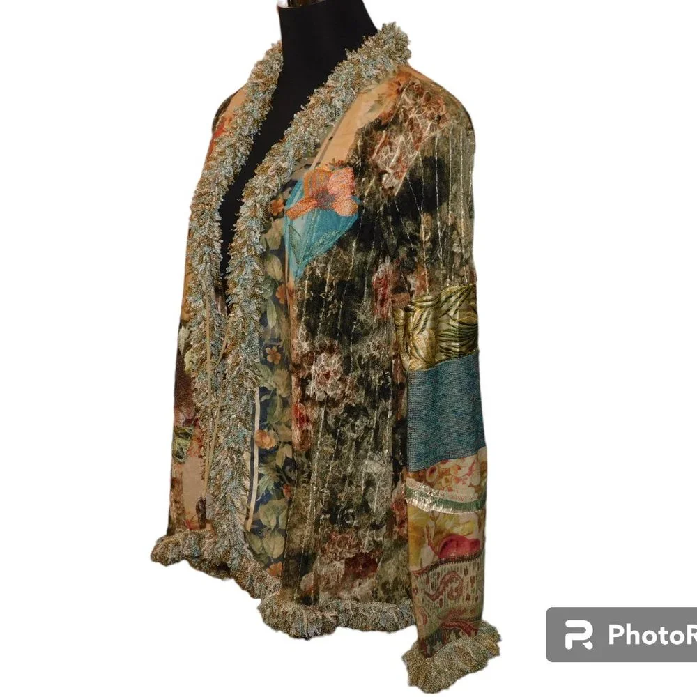 Lee Anderson Linen/Silk Blend Jacket Embroidered Tie Front Size Medium Vintage - Picture 8 of 13